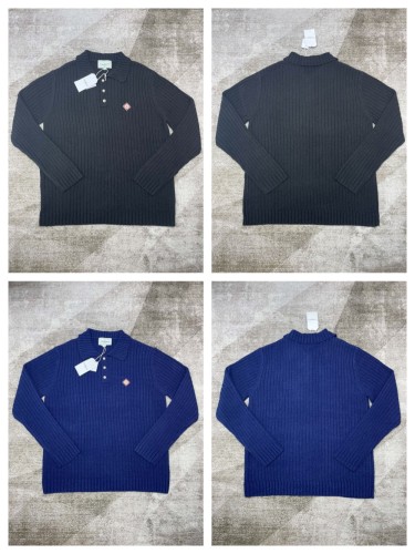1:1 quality version Vertical Embroidered Logo Lapel Sweater 2 colors