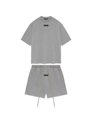 1:1 quality version Three-dimensional rubber label letter LOGO Dark Heather Oatmeal Tee &  Shorts Set