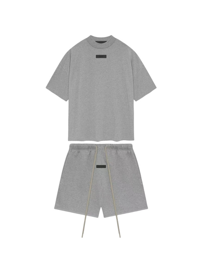 1:1 quality version Three-dimensional rubber label letter LOGO Dark Heather Oatmeal Tee &  Shorts Set