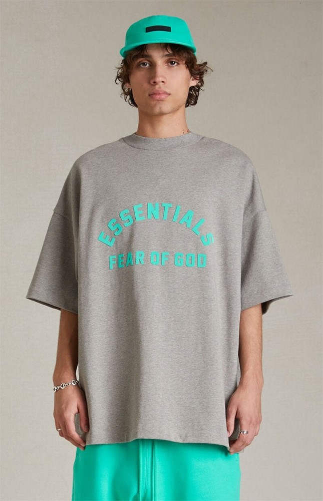 [buy more save more][Big & Tall for weights up to 220 lbs]1:1 quality version Mint Green Curved Letter Dark Heather Oatmeal Tee &  Shorts Set