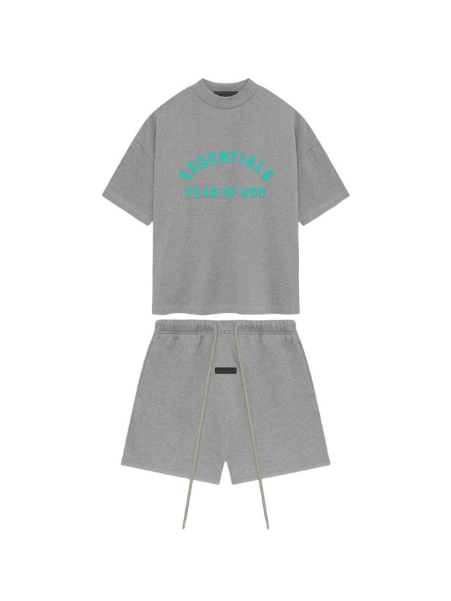 [buy more save more][Big & Tall for weights up to 220 lbs]1:1 quality version Mint Green Curved Letter Dark Heather Oatmeal Tee &  Shorts Set