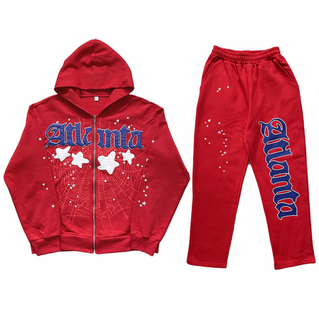 Atlanta Zip Up Hoodie & Pants set red