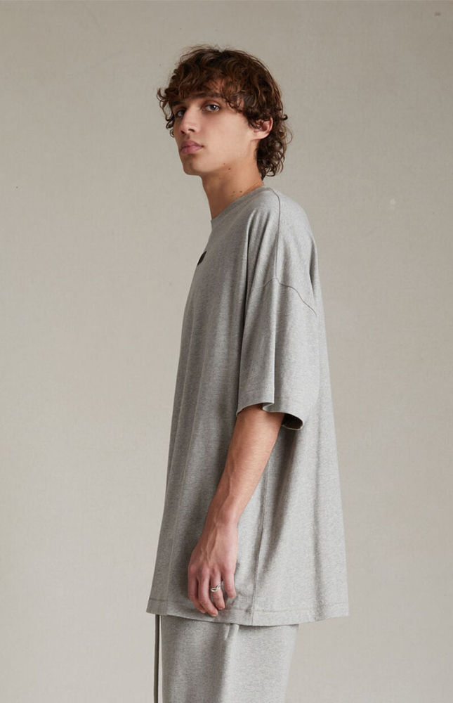 1:1 quality version Three-dimensional rubber label letter LOGO Dark Heather Oatmeal Tee &  Shorts Set