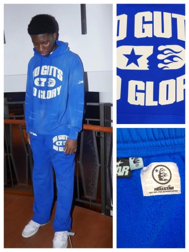 1:1 quality version White NG Printed Blue Hoodie & Pants Set with NFC tag