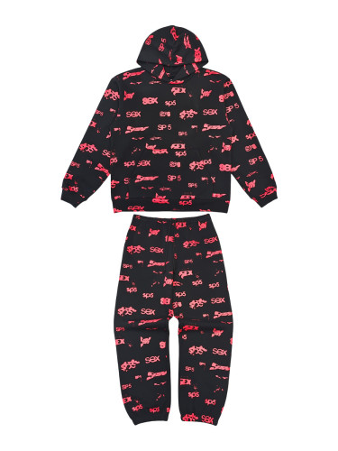 1:1 quality version All over printed red letter black Hoodie & Pants Set