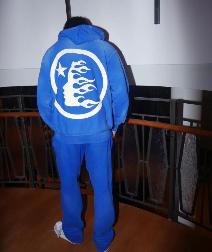 [Big & Tall for weights up to 260 lbs]1:1 quality version White NG Printed Blue Hoodie & Pants Set with NFC tag
