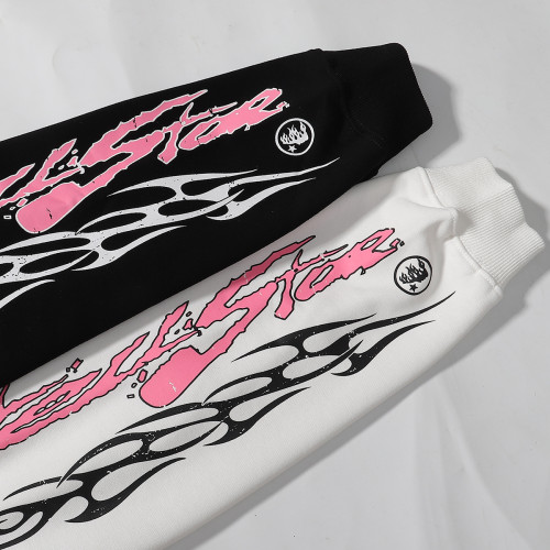 Sleeve Arm Pink Letter Flame Print hoodie 2 colors