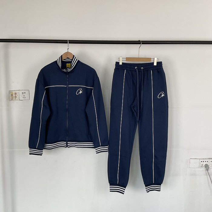 Chest logo print striped collar Jacket & Pants Set 5 colors