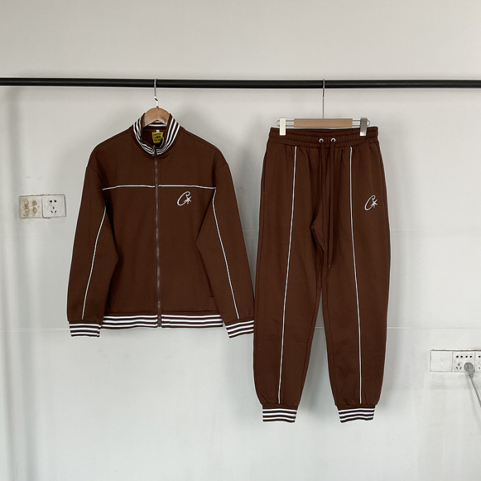 Chest logo print striped collar Jacket & Pants Set 5 colors