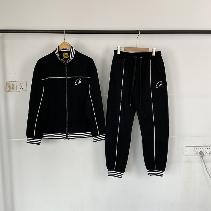 Chest logo print striped collar Jacket & Pants Set 5 colors