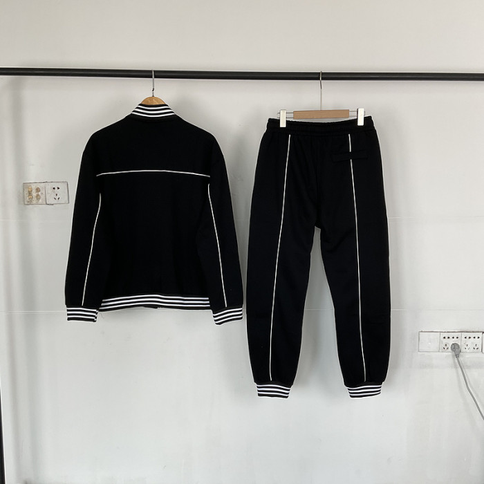Chest logo print striped collar Jacket & Pants Set 5 colors