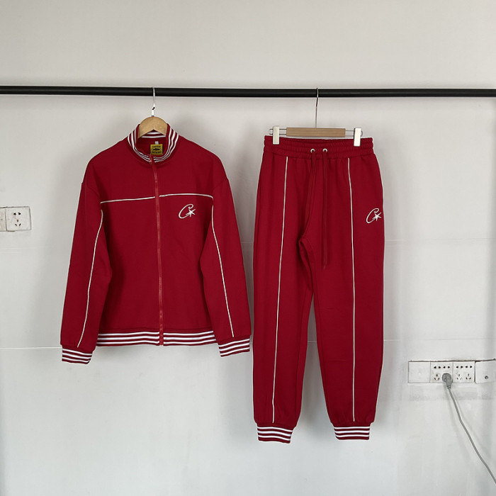 Chest logo print striped collar Jacket & Pants Set 5 colors