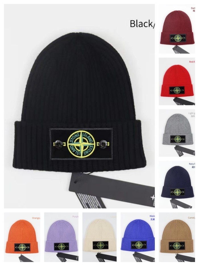White/Green Compass Badge Embroidered Labeled Cold Beanie 20 colors