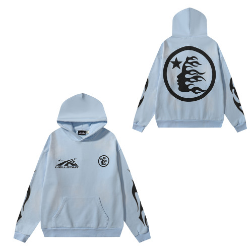 Double Logo Flame Print Washed Aged  hoodie & pants set 2 colors
