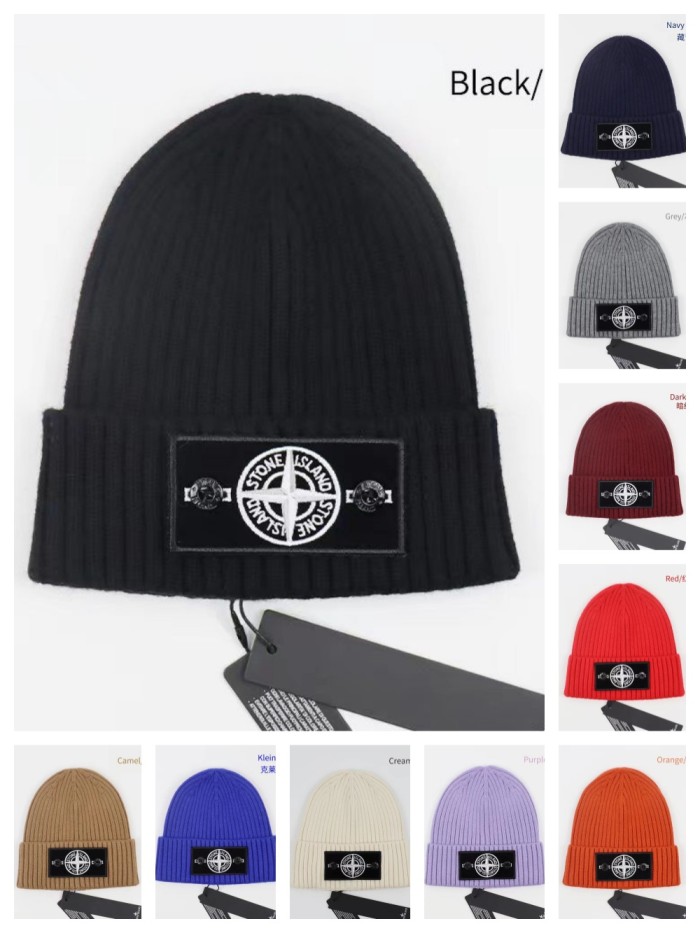 White/Green Compass Badge Embroidered Labeled Cold Beanie 20 colors