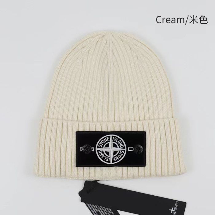 White/Green Compass Badge Embroidered Labeled Cold Beanie 20 colors