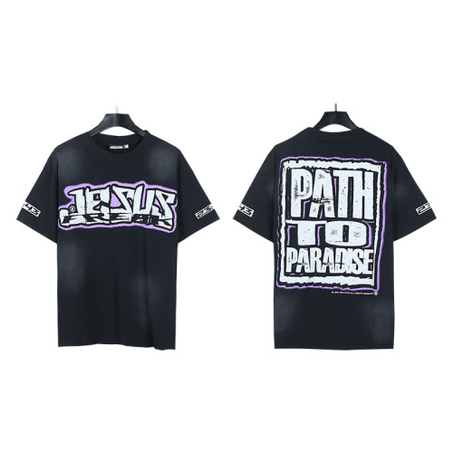 Purple Border Letter Print Washed Version Tee