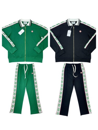 1:1 quality version Ribbon Floral Colorblocked Knit Collar Jacket & pants set 2 colors