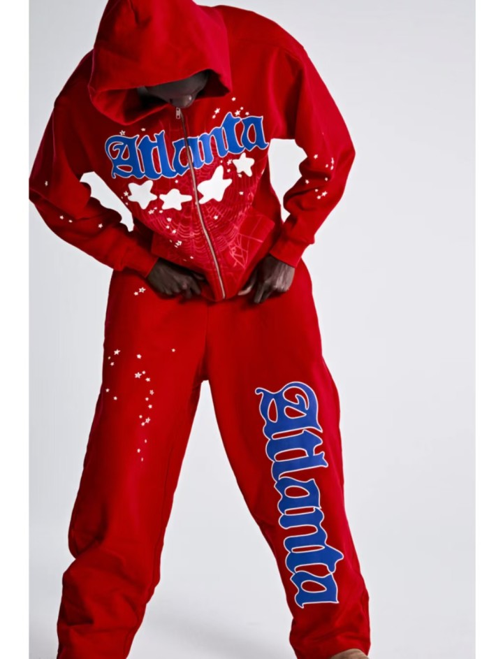 [Big & Tall for weights up to 220 lbs]1:1 quality version Atlanta Red Zipper Hoodie & Pants Set