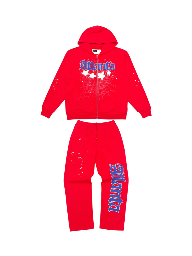 [Big & Tall for weights up to 220 lbs]1:1 quality version Atlanta Red Zipper Hoodie & Pants Set