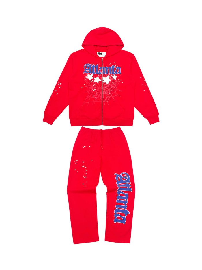 [Big & Tall for weights up to 220 lbs]1:1 quality version Atlanta Red Zipper Hoodie & Pants Set