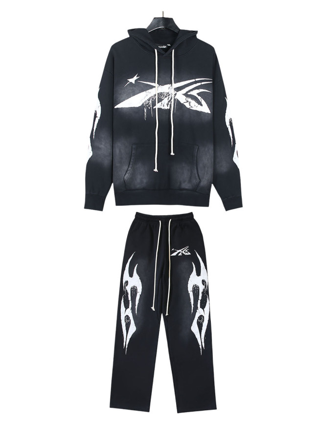 [Buy One Get One Free]  Flow Paint Inkjet Logo Aged  hoodie & pants set