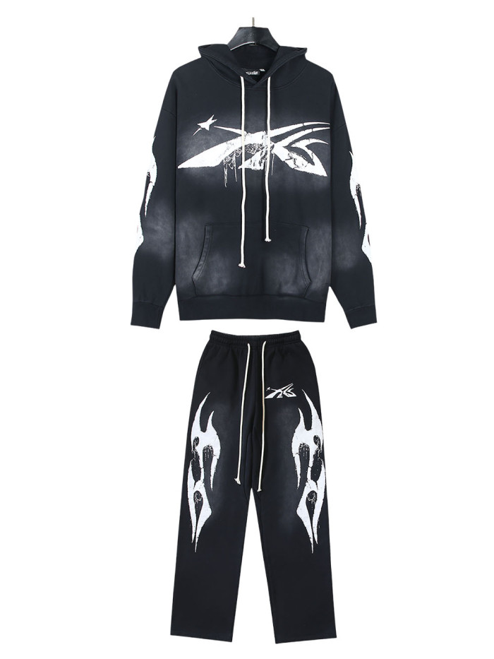[Buy One Get One Free]  Flow Paint Inkjet Logo Aged  hoodie & pants set