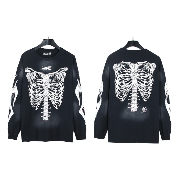 Ribbon Bone Print Long Sleeve T-Shirt