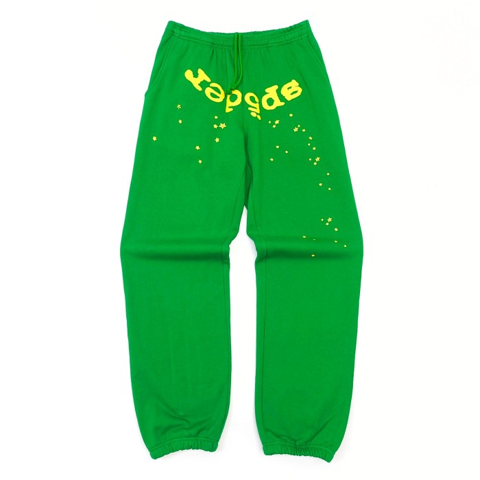 [Buy One Get One Free] 1:1 quality version Grass Green Yellow Printed Spider Web Hoodie & Pants Set