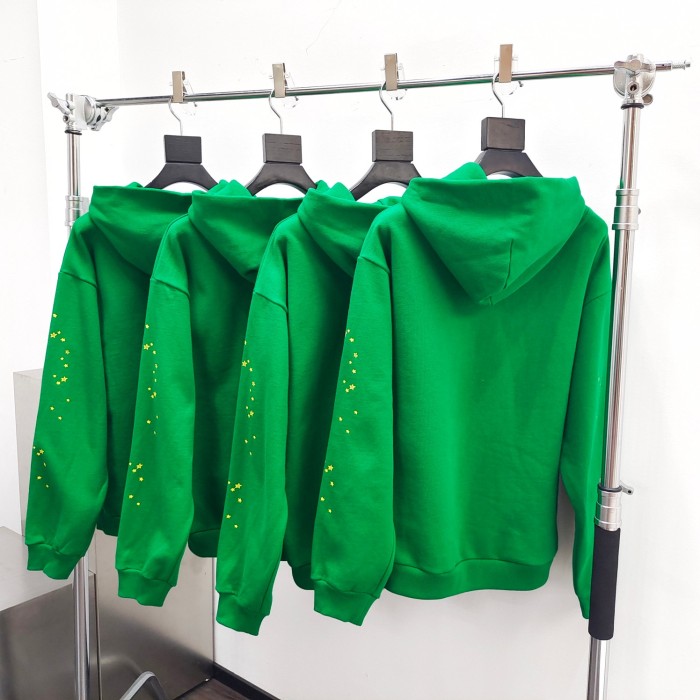 [Buy One Get One Free] 1:1 quality version Grass Green Yellow Printed Spider Web Hoodie & Pants Set