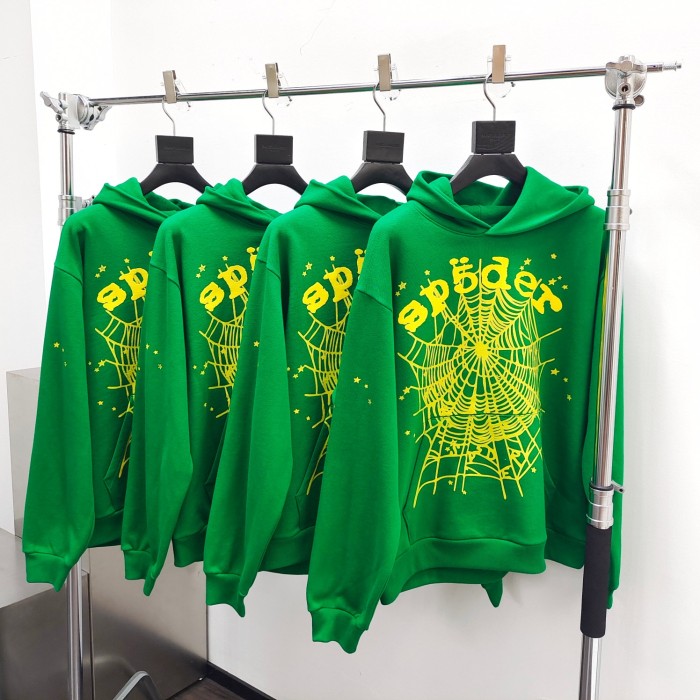 [Buy One Get One Free] 1:1 quality version Grass Green Yellow Printed Spider Web Hoodie & Pants Set
