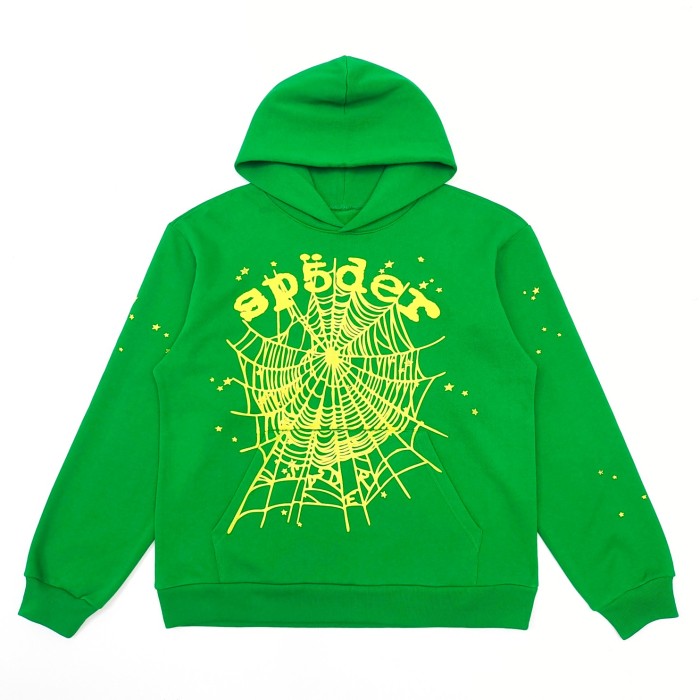 [Buy One Get One Free] 1:1 quality version Grass Green Yellow Printed Spider Web Hoodie & Pants Set
