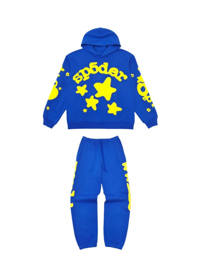 1:1 quality version Yellow Large Star Letter  Foam Print Hoodie & Pants Set