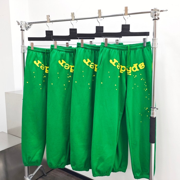 [Buy One Get One Free] 1:1 quality version Grass Green Yellow Printed Spider Web Hoodie & Pants Set