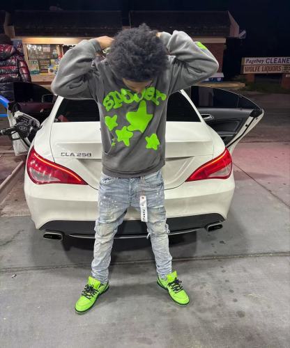 1:1 quality version Green Star Print Hoodie &Pants Set Taupe