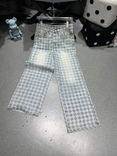1:1 quality version AM logo printed on both sides of the wide-leg jeans