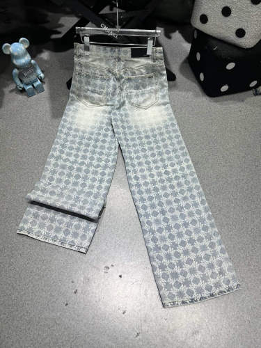 1:1 quality version AM logo printed on both sides of the wide-leg jeans