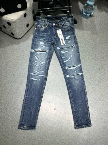 1:1 quality version Distressed pinstripe ripped and patched jeans
