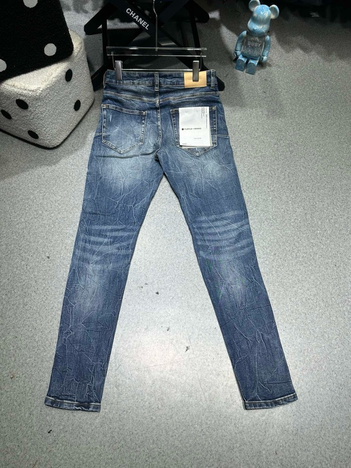 1:1 quality version Distressed pinstripe ripped and patched jeans
