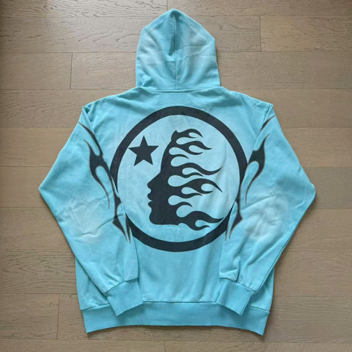 Washed Blue Chest Double Logo Zipper hoodie