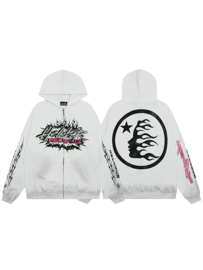 Pink Letter Logo Zipper Washed Version Hoodie