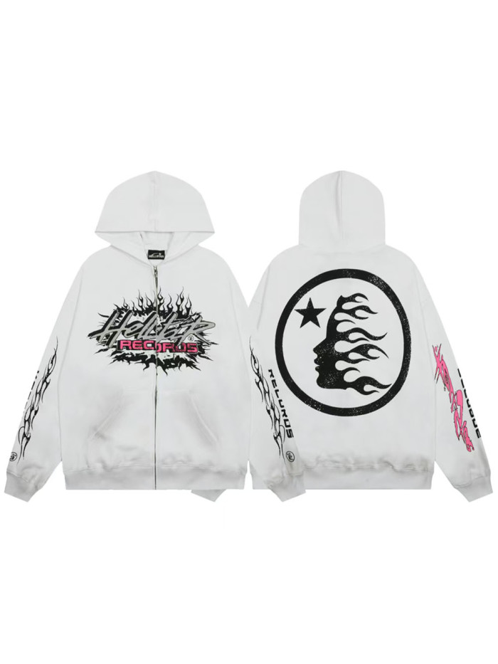 Pink Letter Logo Zipper Washed Version Hoodie