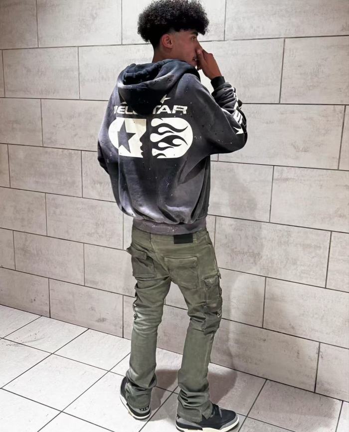 1:1 quality version Splash Ink Washed Aged Zipper Hoodie with NFC tag