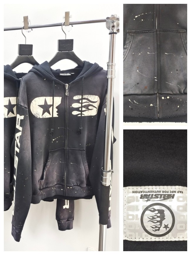 1:1 quality version Splash Ink Washed Aged Zipper Hoodie with NFC tag