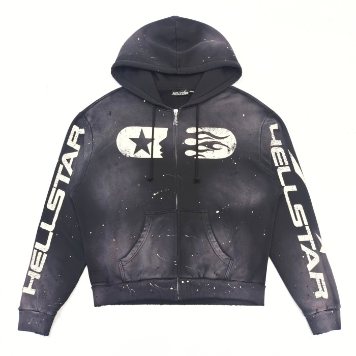 1:1 quality version Splash Ink Washed Aged Zipper Hoodie with NFC tag