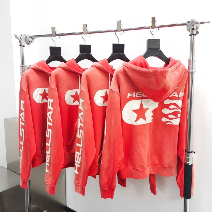 1:1 quality version Brick Red Washed Spray Color Aged Zipper Hoodie with NFC tag