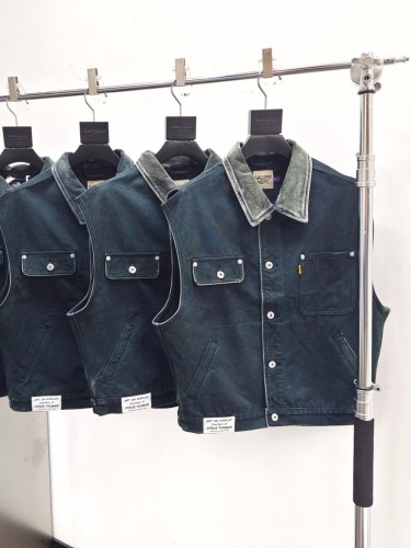 1:1 quality version Buttoned Lapel Aged Sleeveless Washed Version Vest