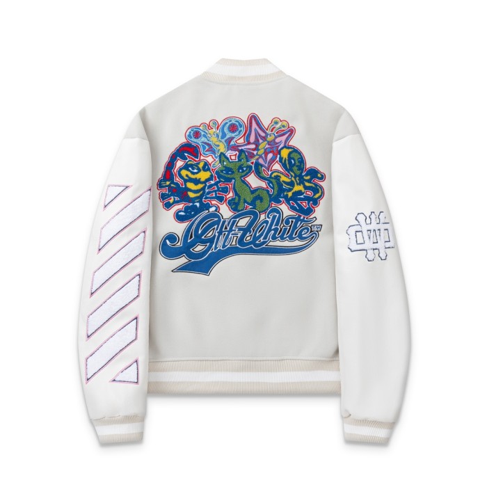 Back Animal Large Letter Logo Embroidered Baseball Jacket
