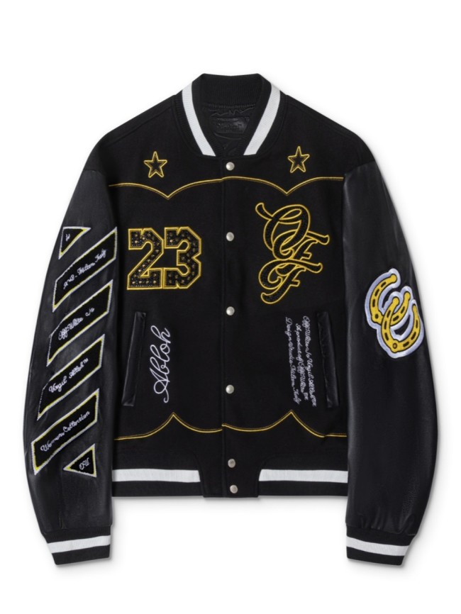 Pentagram Embroidered Sleeve Quilted Leather Baseball Jacket