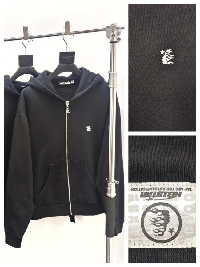 1:1 quality version Small Face Print on Chest zipper Hoodie with NFC tag